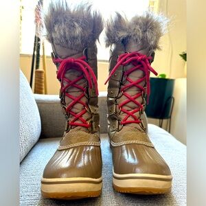 NWT Sorel Tofino II WP Fur Lace Up Winter Red Lace Boot Size 8 Khaki Tan